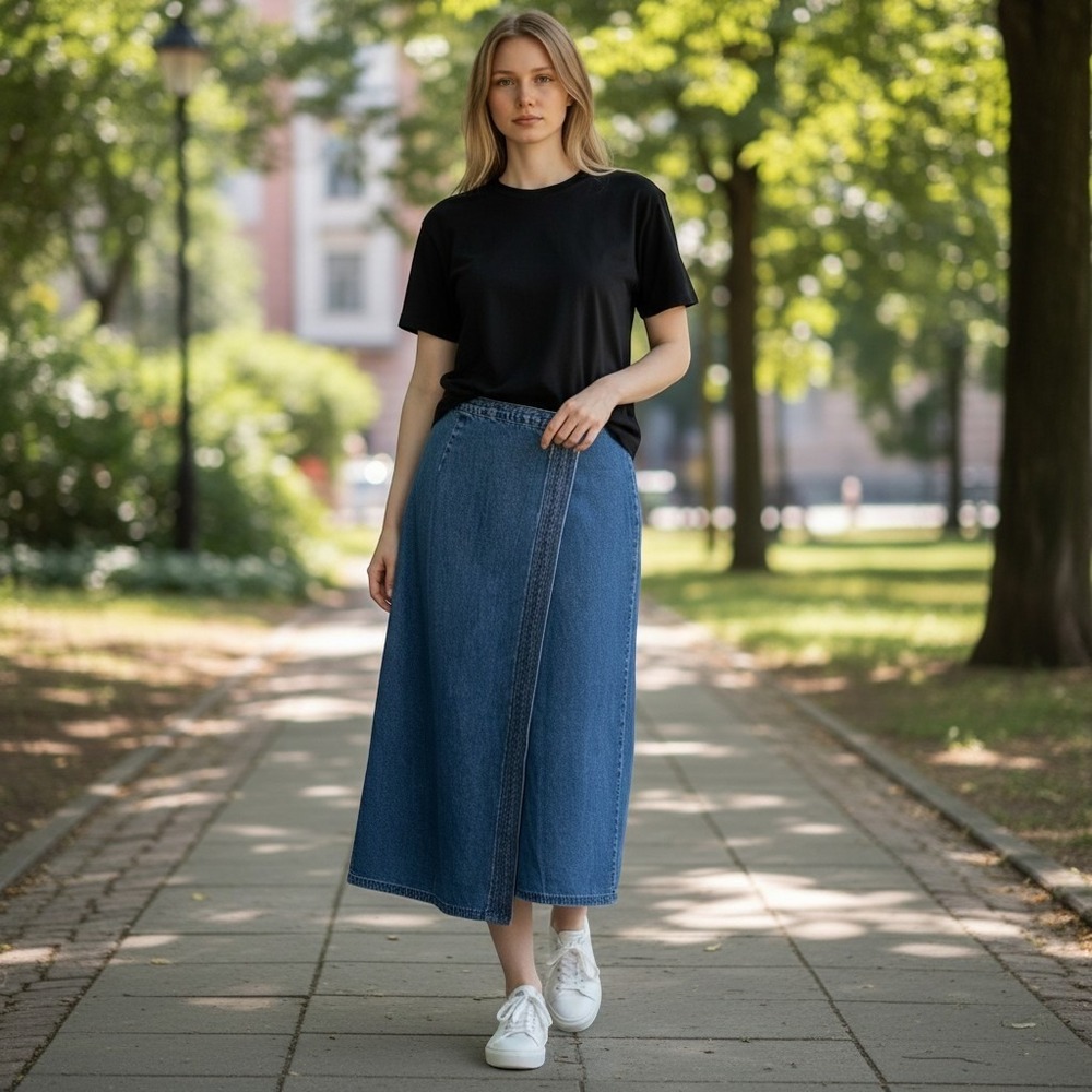 Talbots Southwestern embroider denim wrap maxi skirt chambray 4 vintage western